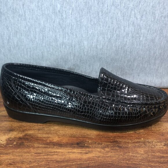 SAS Simplify Loafers Shoes Women's Size 9.5 W Wide Black Patent Leather Croc - Picture 7 of 11